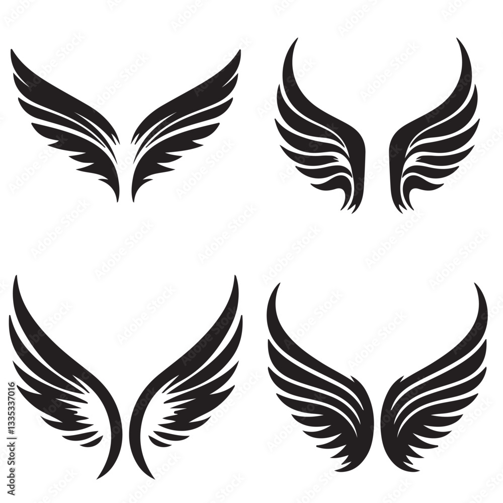 Fototapeta premium Wings Collection – Stylish Black and White Vector Silhouettes