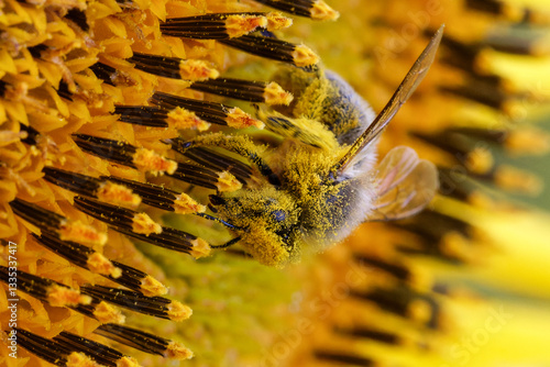 Biene beim Sammeln von Nektar und Pollen