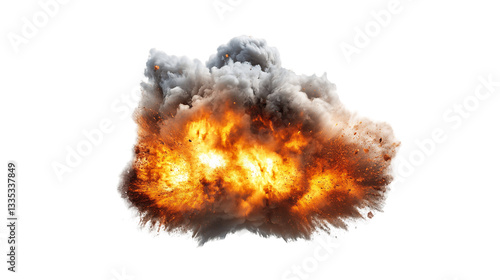 Realistic Fireball Explosion With Smoke on Transparent Background, PNG