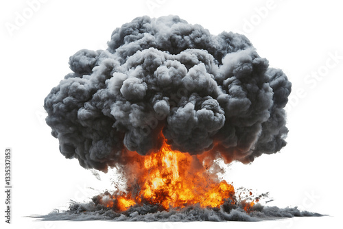Realistic Fireball Explosion With Dark Smoke And Orange Flames On Transparent Background, PNG