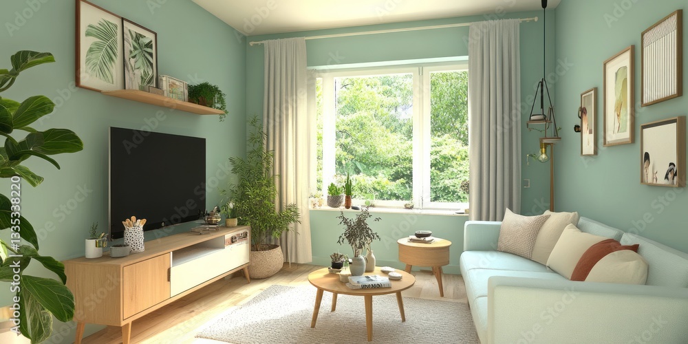 Fototapeta premium A modern living room decorated with minimalist style and nature