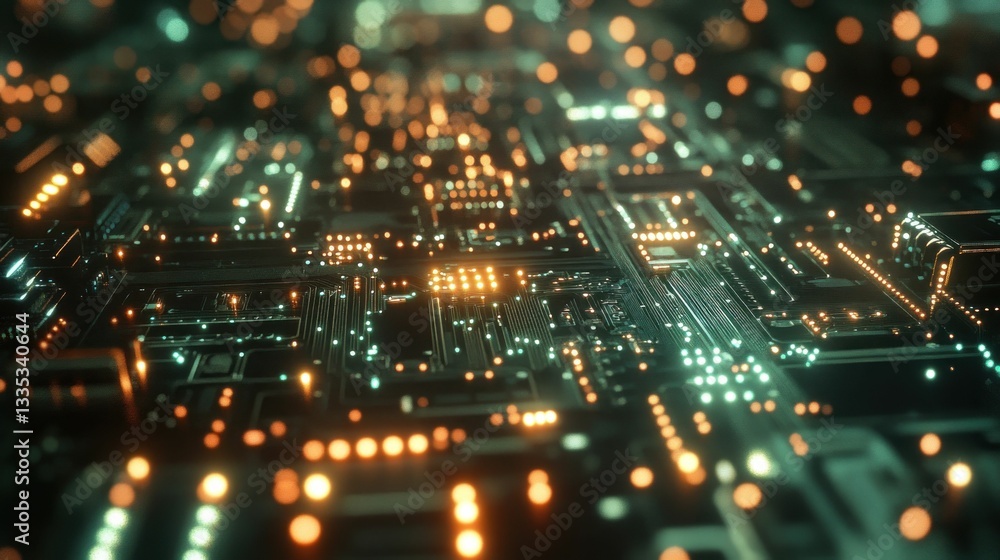 Close-up of a Circuit Board with Glowing Lights Close-up of a Circuit Board with Glowing Lights