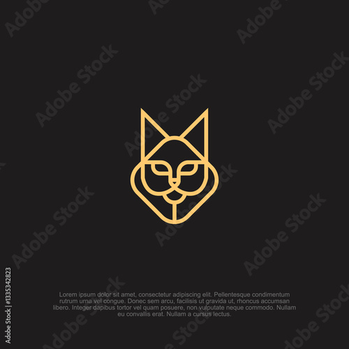Simple minimalist outline line art cat head logo with a sleek and modern aesthetic, ideal for pet shops, animal welfare, and elegant branding