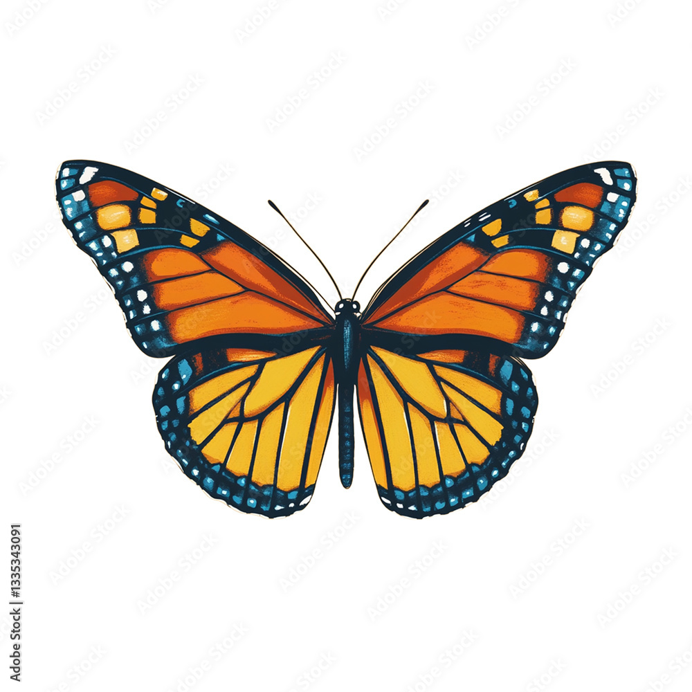 Obraz premium Vibrant orange and blue monarch butterfly detailed illustration art wings on transparent background