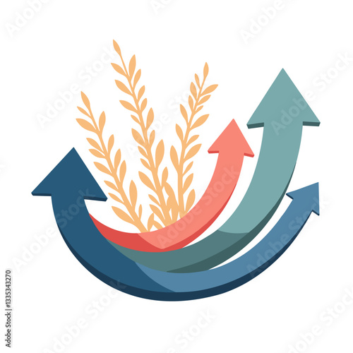 Growth arrows with wheat illustration in vibrant colors