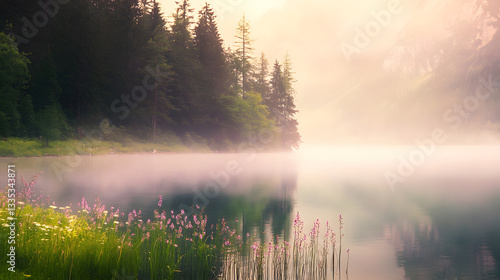 Wallpaper Mural Soft morning light shining through a forest, illuminating the tranquil scene. Torontodigital.ca