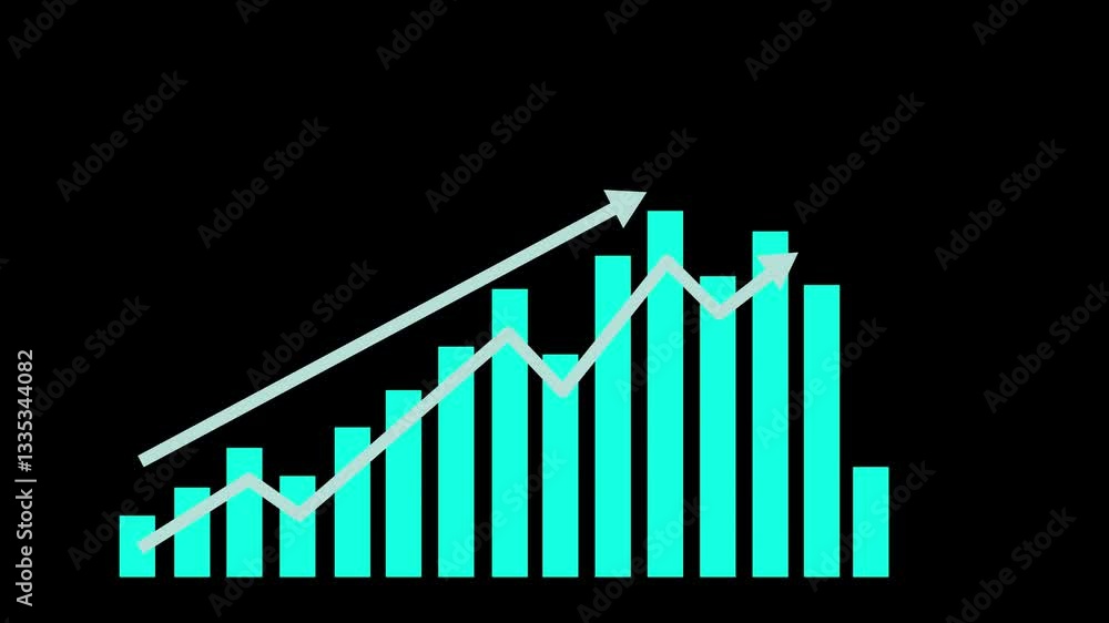 Bar Chart with Upward Trend Line Graph Animation, A bar chart with a line graph overlay on a black background, showing upward trends Bar Chart with Upward Trend Line Graph Animation, A bar chart with a line graph overlay on a black background, showing upward trends