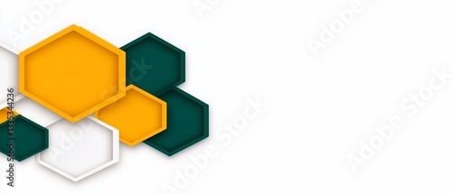 Abstract hexagonal pattern in gold, green & white