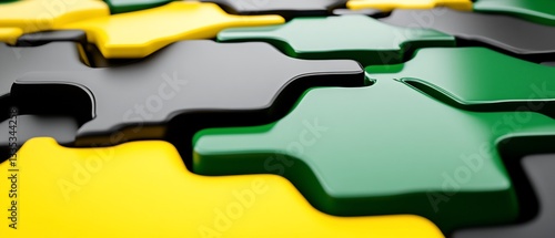 Abstract green, yellow, black 3D shapes