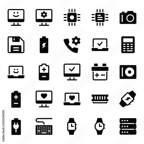 Glyph icons set for Devices and hardware.