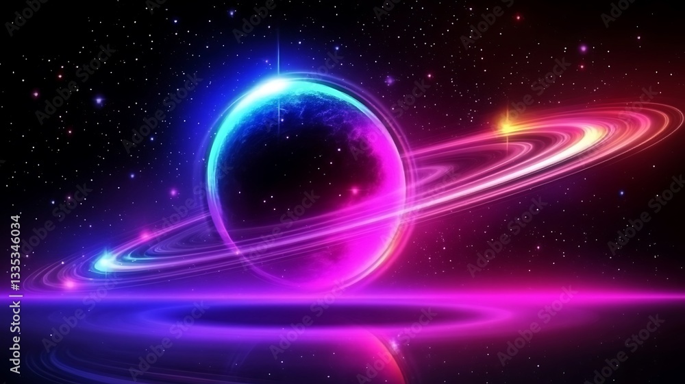 A Glowing Planet Surrounded By Rings And Stellar Nebulae A Glowing Planet Surrounded By Rings And Stellar Nebulae
