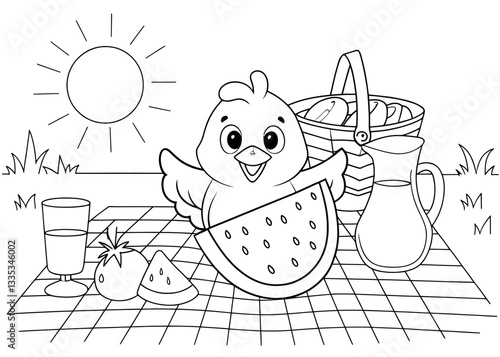 Cute Chick Enjoying a Summer Picnic