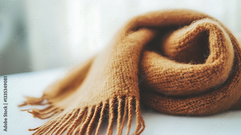 Obraz premium Soft wool scarf folded neatly on a clean white surface