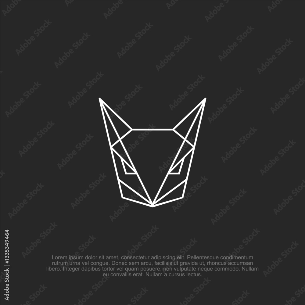 Naklejka premium Simple outline minimalist angry cat fox head logo with a bold and fierce expression, ideal for gaming logos, sports teams, and strong branding identity