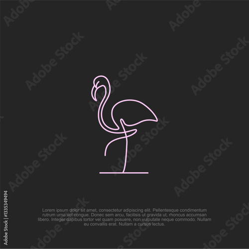 Simple outline minimalist flamingo bird logo with a graceful and modern feel, ideal for travel agencies, tropical-themed businesses, and beauty brands