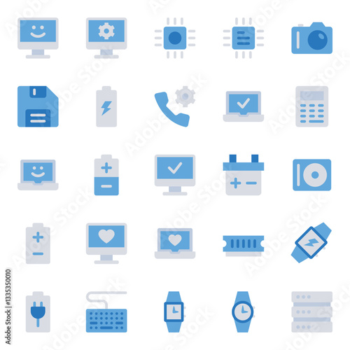 Blue color icons set for Devices and hardware.
