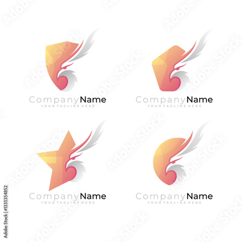 Eagle logo with 3d colorful design, falcon icons