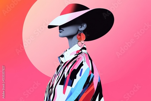 A stylish woman wearing a wide brimmed hat and bold earrings