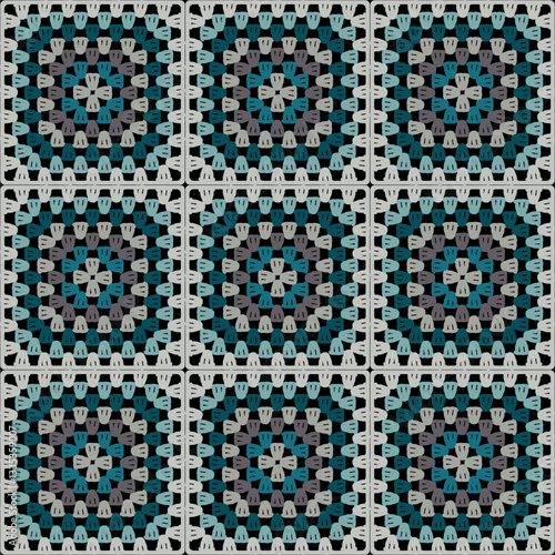 Pattern with crochet granny square wallpaper handmade decorative art design print	
