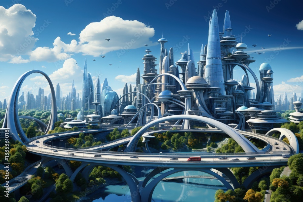 Fototapeta premium A cityscape with a network of intersecting highways