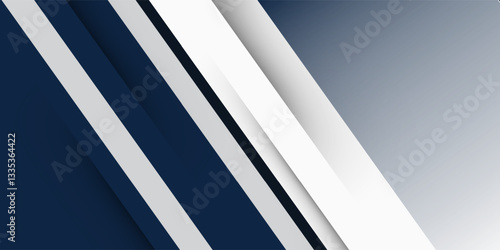 White and blue modern abstract wide banner with geometric shapes. Dark blue and white abstract background.
