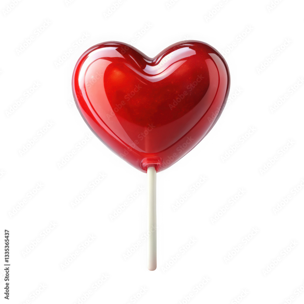 A vibrant red heart-shaped lollipop on a white stick, perfect for expressing love and affection. A vibrant red heart-shaped lollipop on a white stick, perfect for expressing love and affection.
