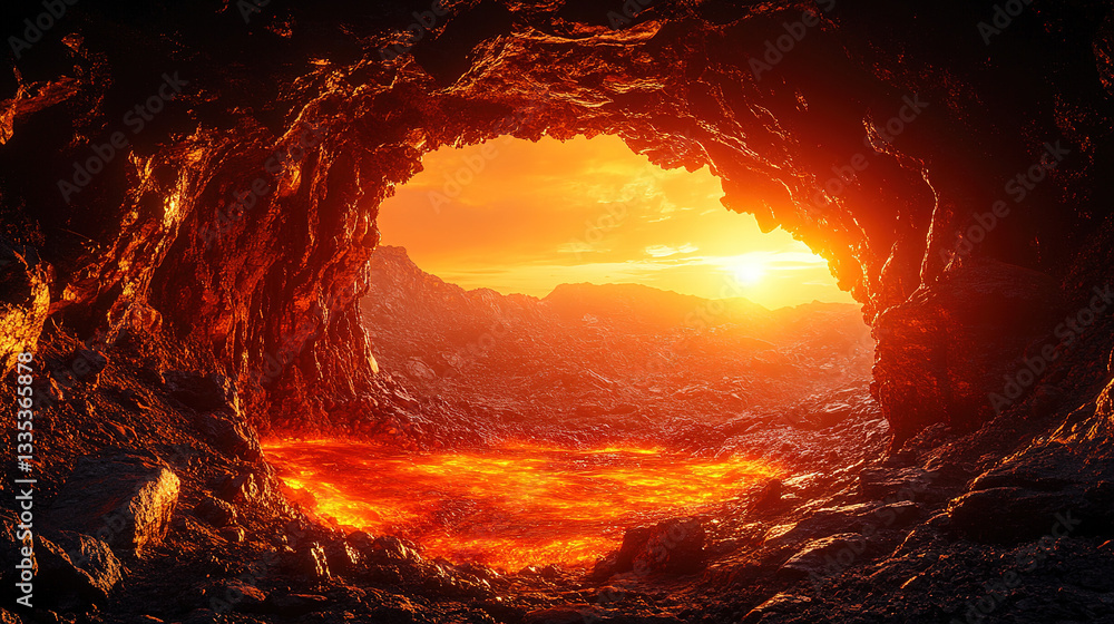 Volcanic eruption scene lava cave nature photography fiery landscape dramatic viewpoint elemental forces Volcanic eruption scene lava cave nature photography fiery landscape dramatic viewpoint elemental forces