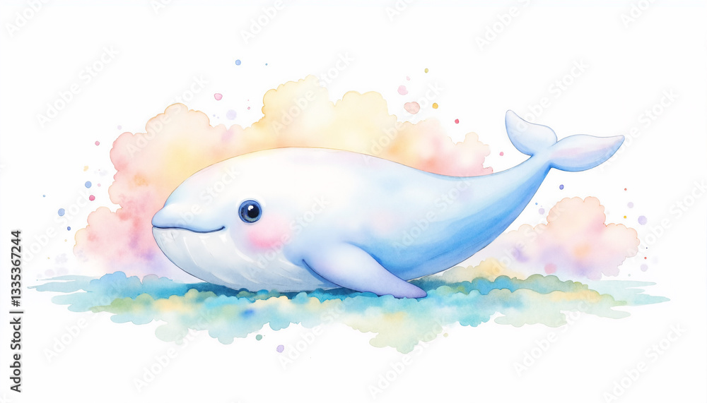 A cartoon whale is sitting on the ground with its head tilted to the side A cartoon whale is sitting on the ground with its head tilted to the side