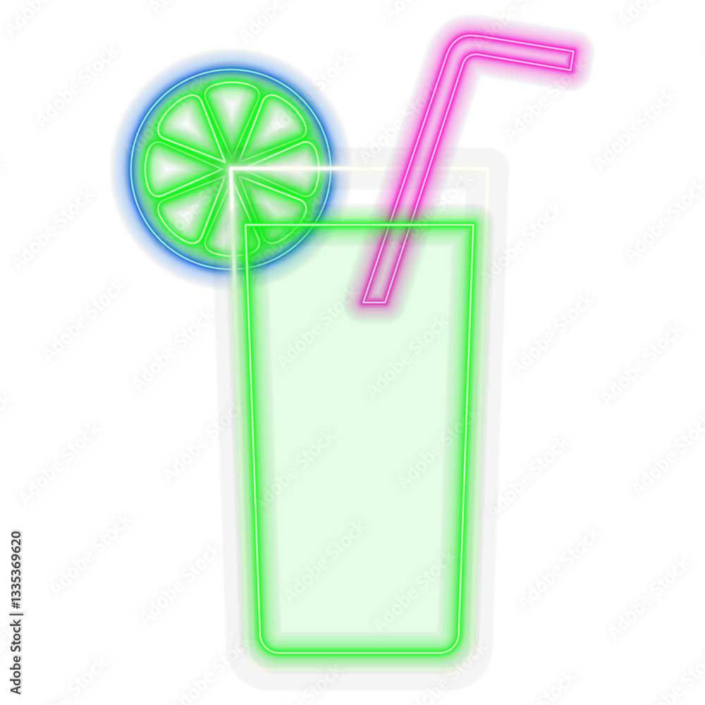 Outline neon cocktail icon set. Glowing neon cocktail glass with beverage and straw, alcohol drinks menu. Margarita cocktail, drinks bar, relax party..