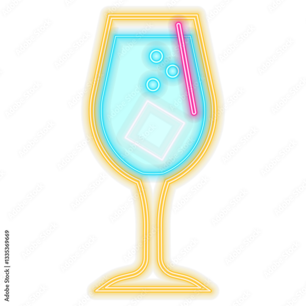 glowing neon sign of a martini glass with a straw