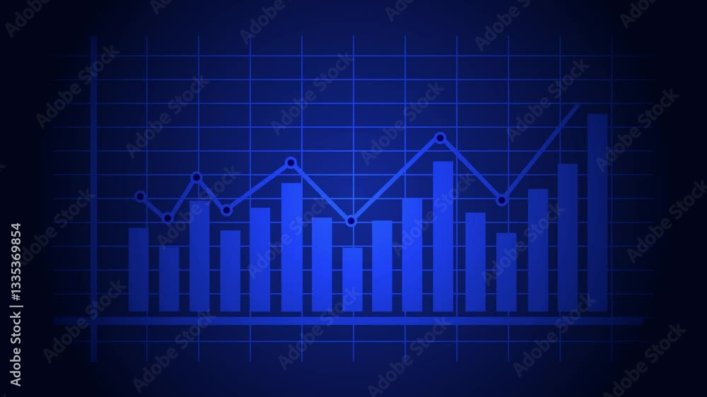 Business Bar and Line Graph on Grid Background, A positive bar and line graph on a dark grid background, representing data trends Business Bar and Line Graph on Grid Background, A positive bar and line graph on a dark grid background, representing data trends