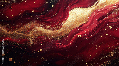 Wallpaper Mural Fluid art creation abstract style digital art red and gold theme vibrant colors contemporary design Torontodigital.ca