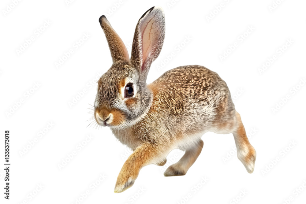 Fototapeta premium Cute Brown And Gray Rabbit Jumping
