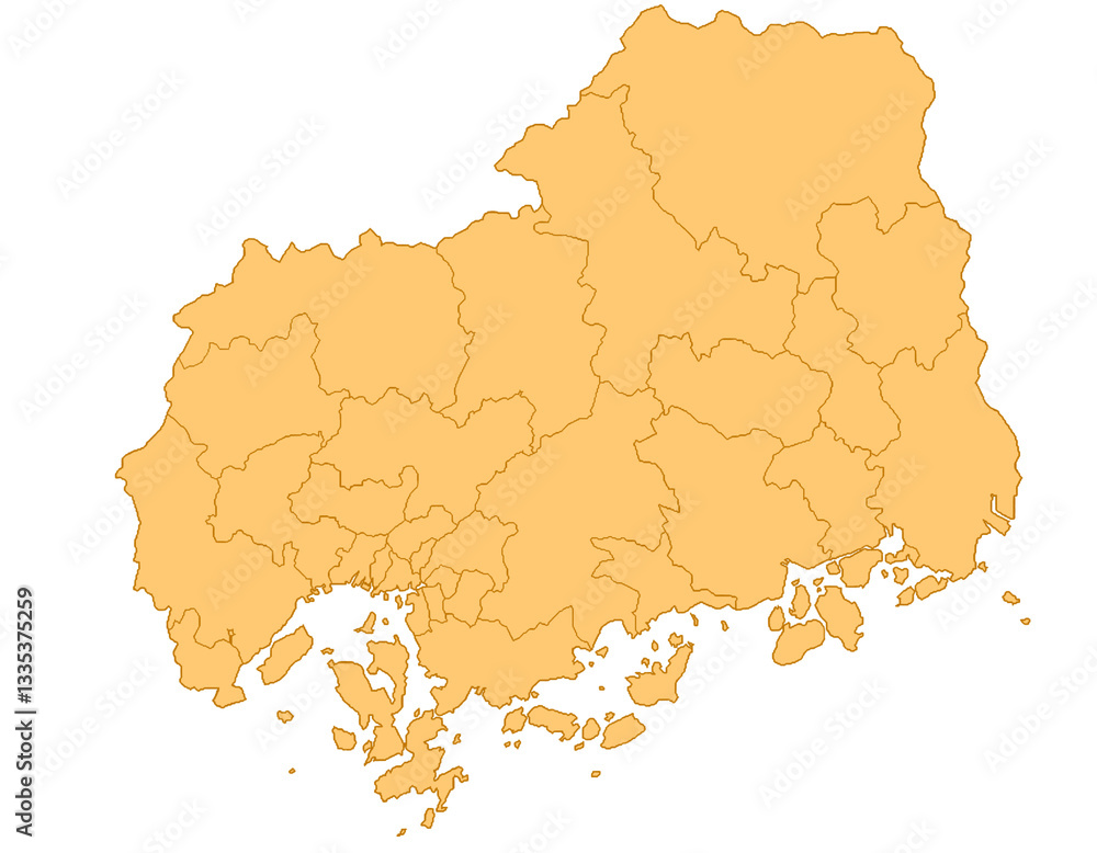 Obraz premium 広島県 地図 オレンジ イラスト