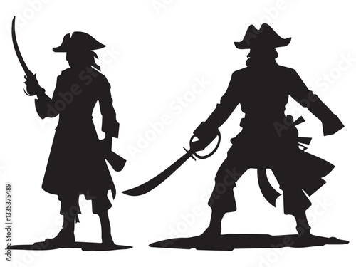 Pirates Silhouette Swashbuckling Buccaneers Adventure Treasure Hunt Nautical Design