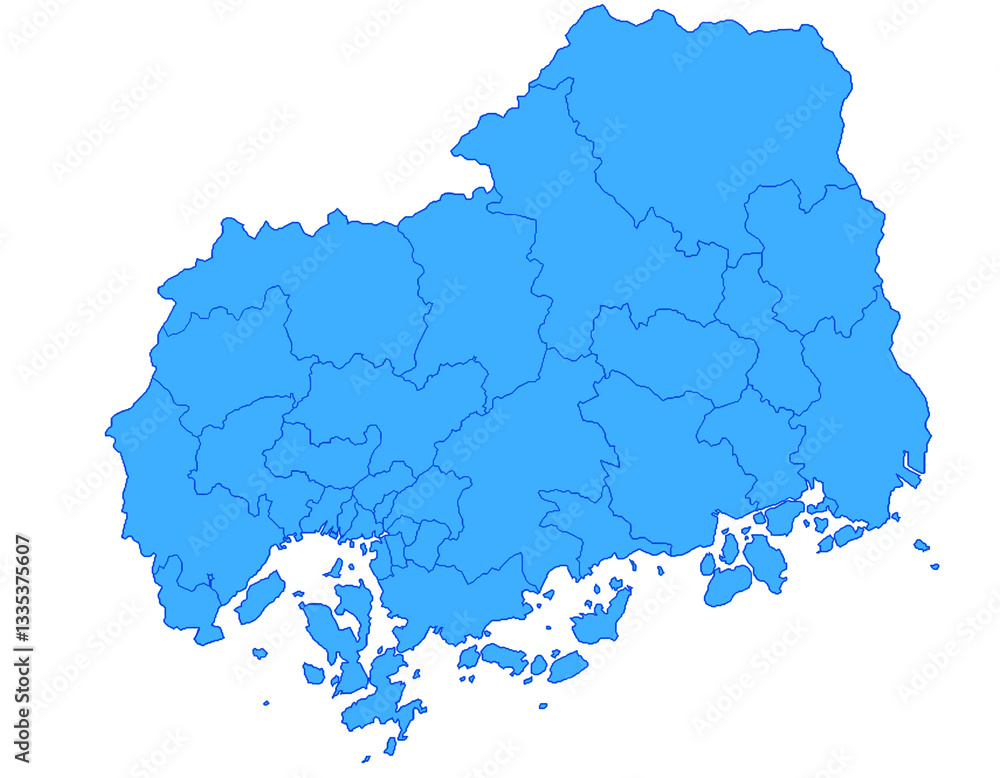 Fototapeta premium 広島県 地図 ブルー イラスト