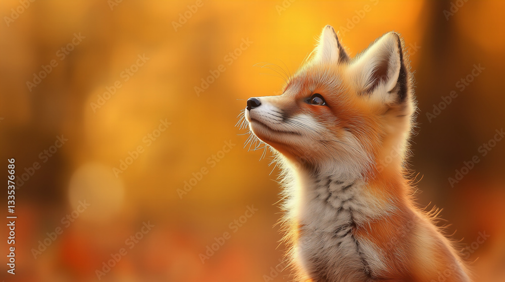Portrait of a Young Red Fox in Autumnal Woodland with Golden Sunlight and Blurred Background Wildlife Close Up Portrait of a Young Red Fox in Autumnal Woodland with Golden Sunlight and Blurred Background Wildlife Close Up