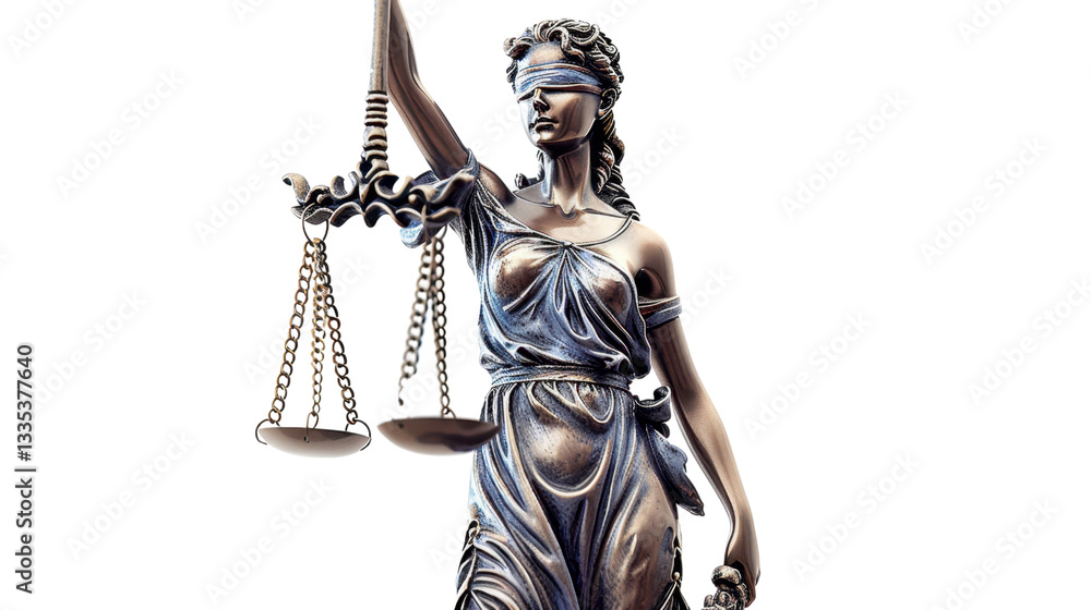Bronze statue of lady justice holding scales on transparent background Bronze statue of lady justice holding scales on transparent background