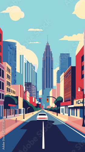 Abstract Minimalist Vector of Atlanta Street View for Travel Guide and Poster Design