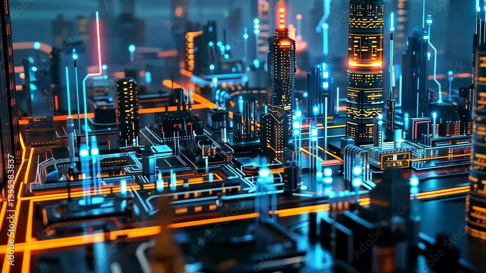 Futuristic Cityscape Illuminated with Vibrant Neon Lights and Intricate Circuit Patterns Showcasing Technology and Urban Architecture Digital Metropolis with Glowing Skyscrapers and Dynamic Futuristic Cityscape Illuminated with Vibrant Neon Lights and Intricate Circuit Patterns Showcasing Technology and Urban Architecture Digital Metropolis with Glowing Skyscrapers and Dynamic