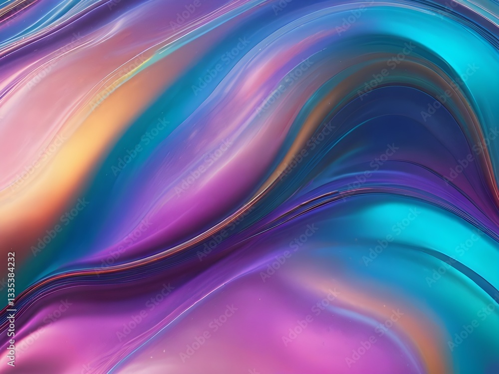 Fototapeta premium Iridescent Fluid Abstract – Holographic Waves, Pastel Colors, and Dreamy Gradient Glow