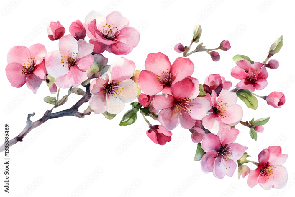 Delicate Watercolor Cherry Blossom Branch Delicate Watercolor Cherry Blossom Branch