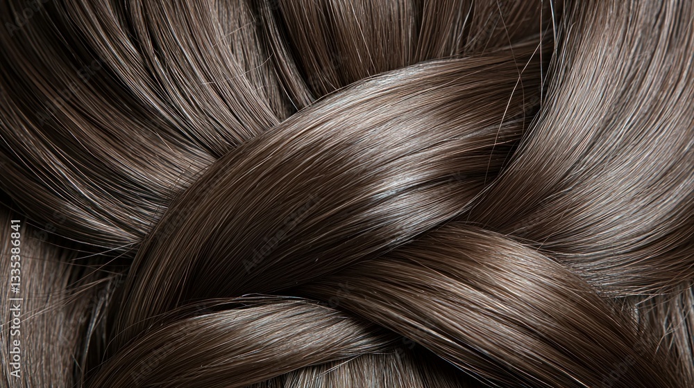 Fototapeta premium Braided brown hair, close-up shot. Hair is smooth, healthy, and shiny