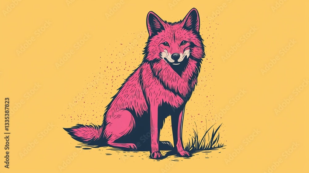 Obraz premium Pink Fox Illustration on Mustard Background