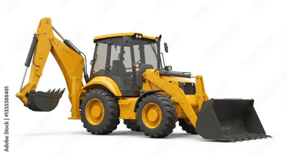 Yellow Backhoe Loader Tractor Against White Background Yellow Backhoe Loader Tractor Against White Background