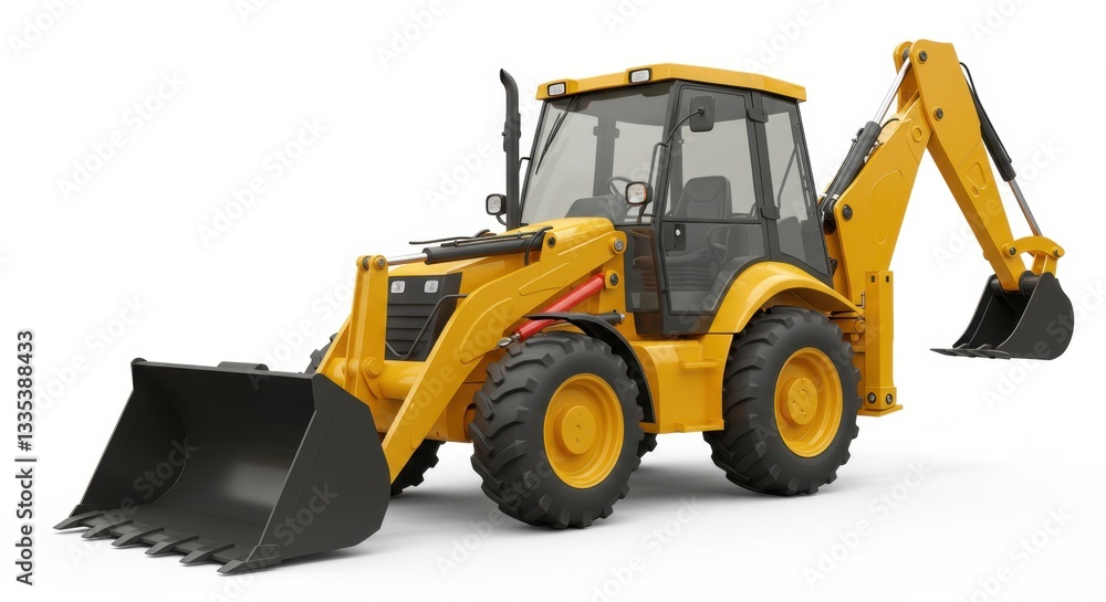 Yellow Backhoe Loader Tractor Against White Background Yellow Backhoe Loader Tractor Against White Background