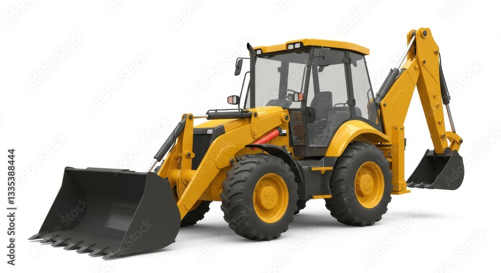 Yellow Backhoe Loader Tractor Against White Background Yellow Backhoe Loader Tractor Against White Background