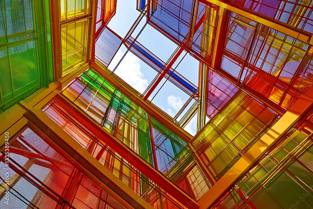 Vibrant Architectural Structure with Colorful Glass Vibrant Architectural Structure with Colorful Glass