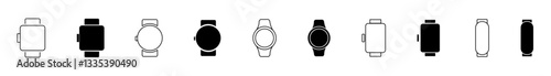 Collection of Smartwatch Icons. Vector Wristband Symbols & Clock Illustrations.