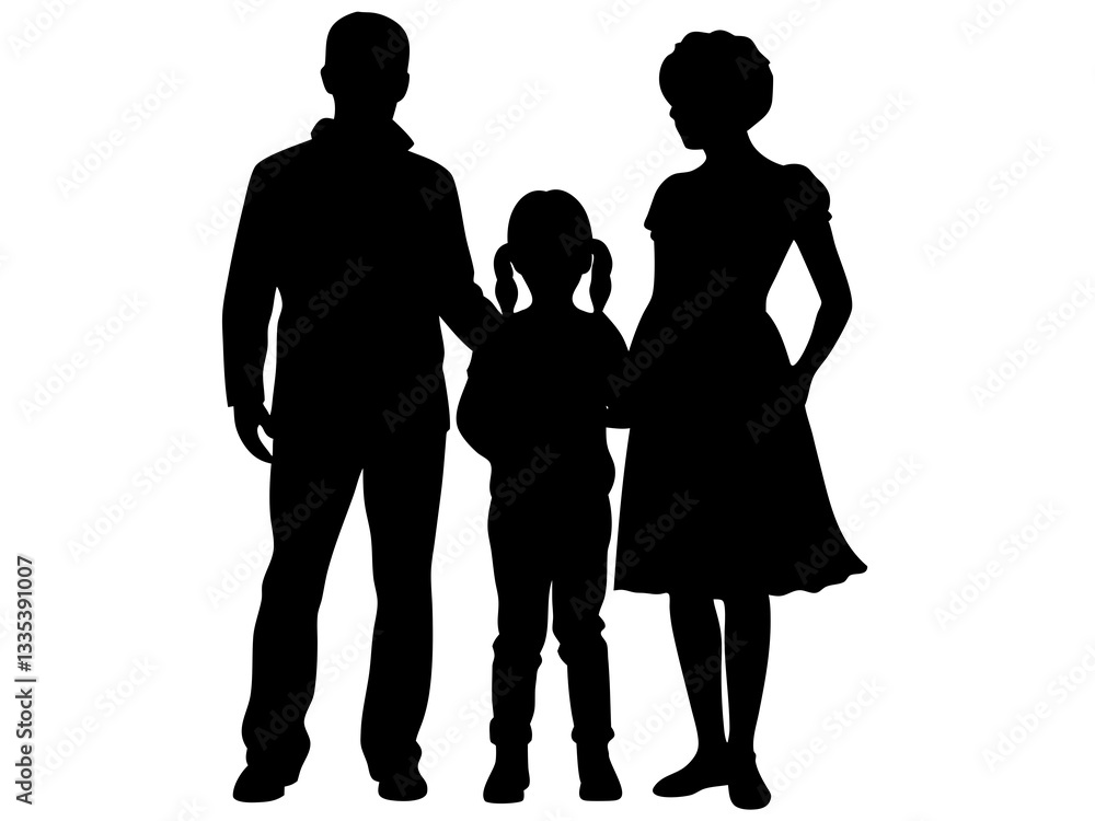 Black Silhouette of a Happy Family Holding Hands – Parents with Two Children, Symbolizing Love, Unity, and Togetherness Black Silhouette of a Happy Family Holding Hands – Parents with Two Children, Symbolizing Love, Unity, and Togetherness